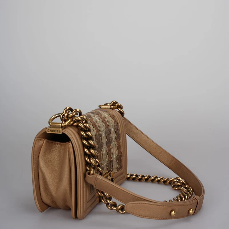 Chanel Le Boy Tasche Limitierte Auflage 15C Paris Dubai Klein Metallic Gold