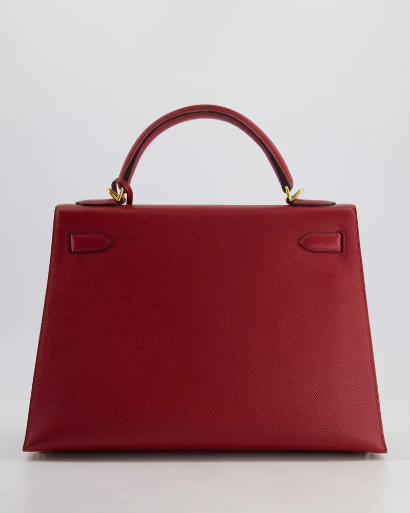 Hermes Kelly 32cm Sellier Tasche aus dunkelrotem Epsom-Leder mit goldenen Beschlägen