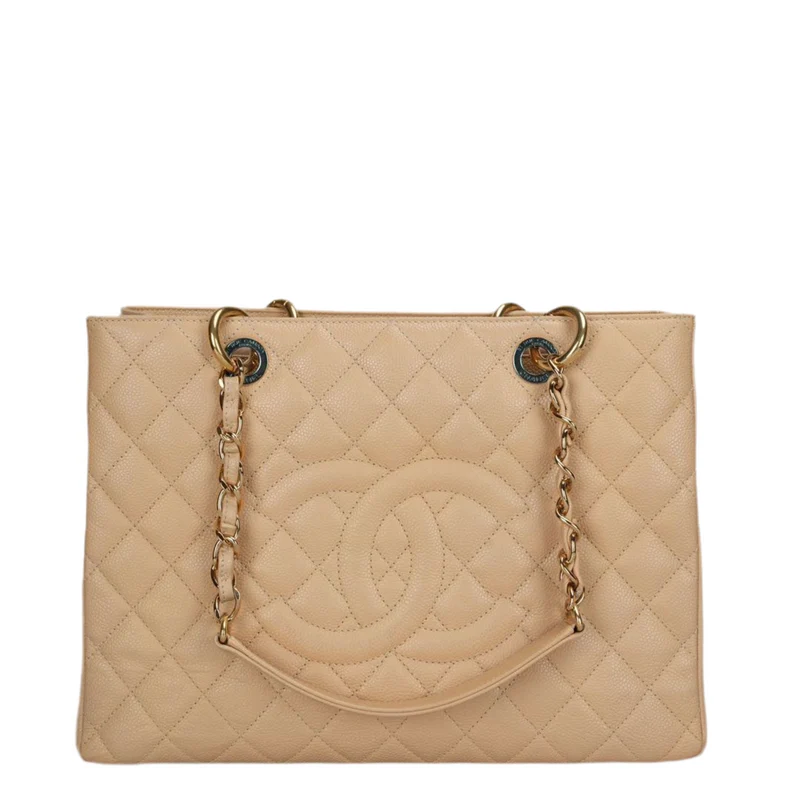 Chanel Beige Grand Shopping Tote Beige GST Tasche aus Kaviarleder mit goldenen Beschlägen