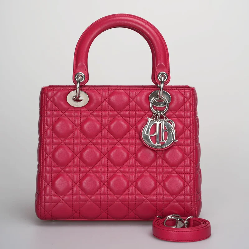 Christian Dior Lady Dior Bag – Mittlere Handtasche aus rotem Cannage-Lammleder