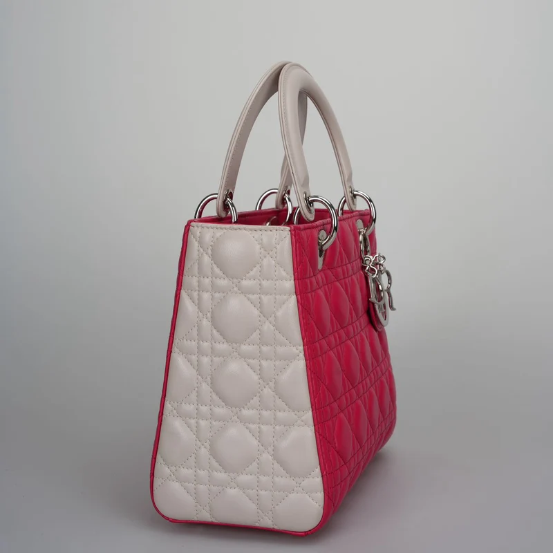 Christian Dior Lady Dior Bag Cannage Medium Handtasche aus Lammleder Rot Weiß