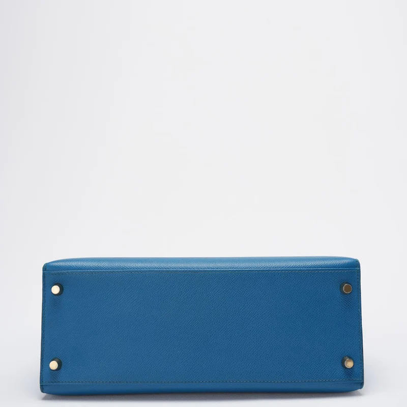Hermes Kelly Sellier Tasche 28cm aus blauem Epsom-Leder mit goldener Hardware