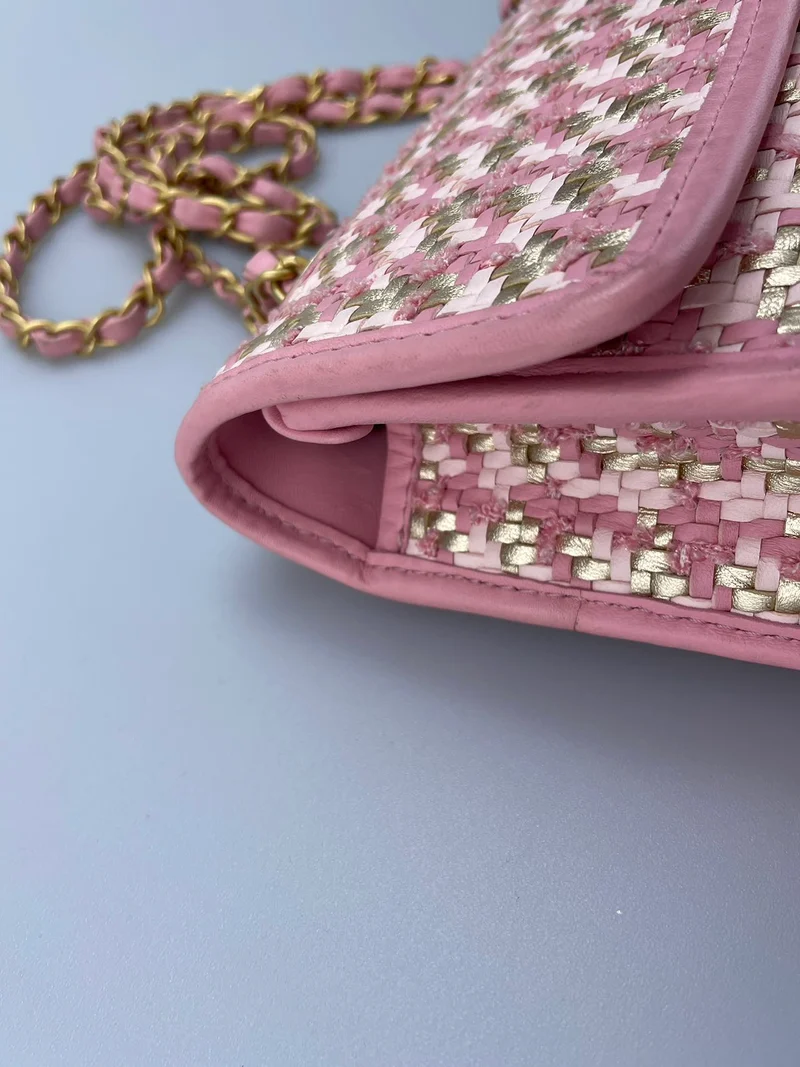 Chanel Classic Single Flap Bag Pink gewebt 23C Gold Hardware