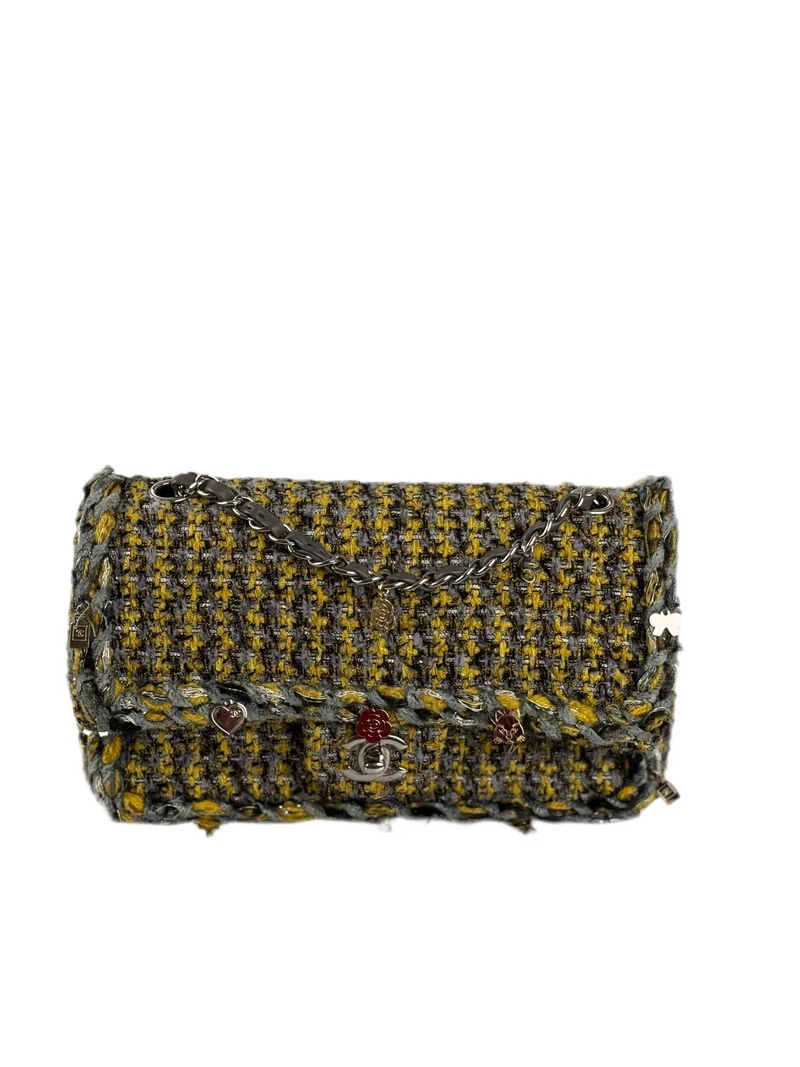 Chanel Tweed Braided Charms Medium Flap Bag Gelb Grau Schwarz
