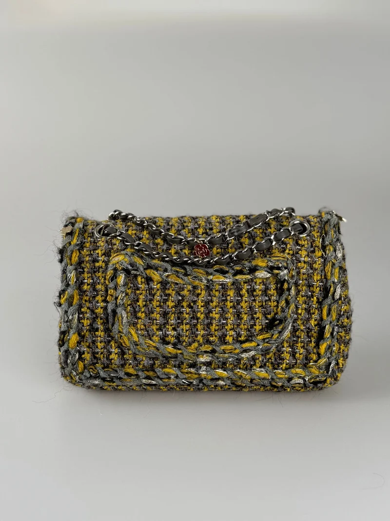 Chanel Tweed Braided Charms Medium Flap Bag Gelb Grau Schwarz