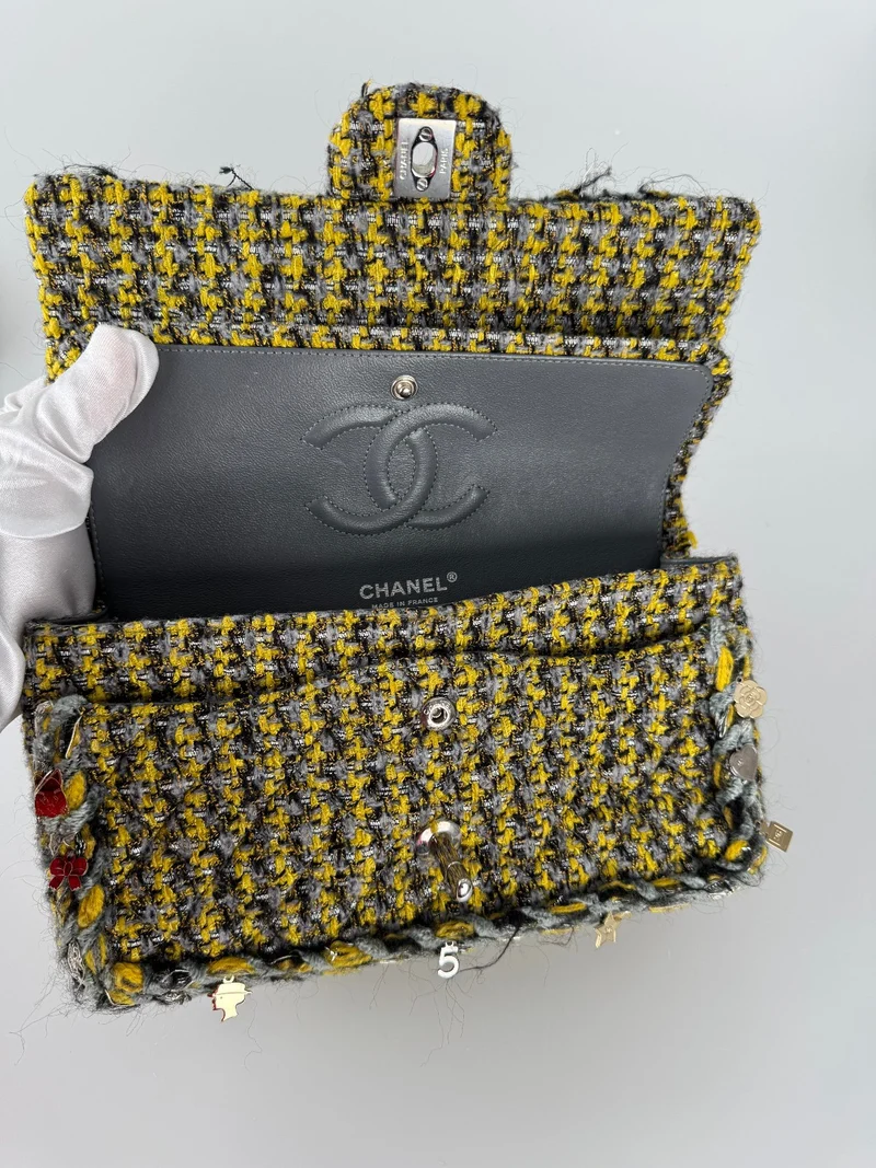 Chanel Tweed Braided Charms Medium Flap Bag Gelb Grau Schwarz