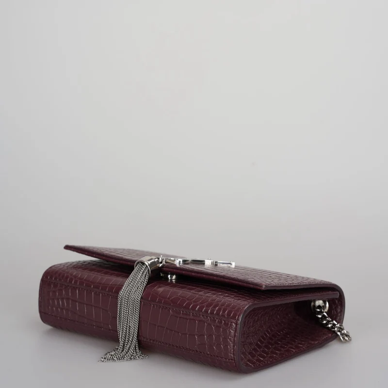 Saint Laurent Kleine klassische Monogram Kate Quaste Satchel Kalbsleder Krokodil geprägt Burgund