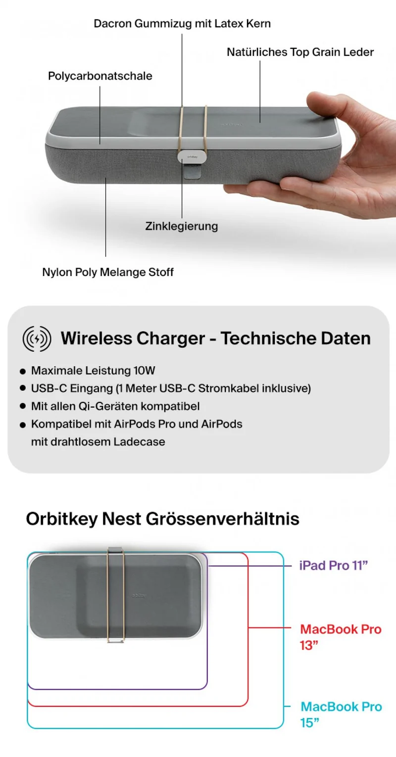Orbitkey Nest Organiser mit drahtloser Ladestation
