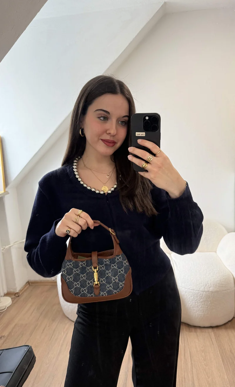 Gucci Denim Mini Jackie 1961 Hobo-Tasche aus Kalbsleder mit GG-Monogramm