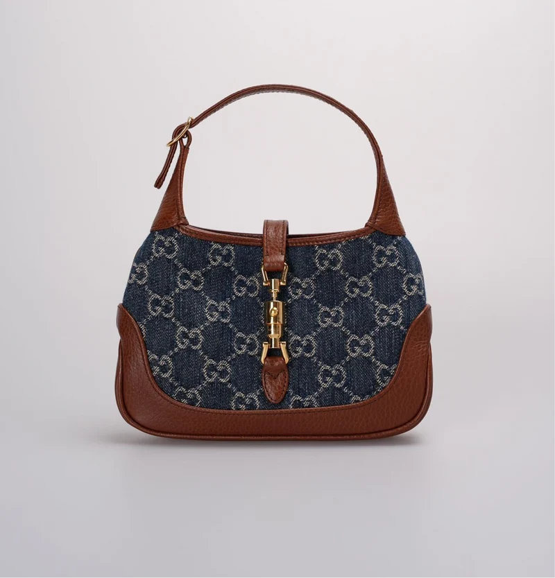 Gucci Denim Mini Jackie 1961 Hobo-Tasche aus Kalbsleder mit GG-Monogramm
