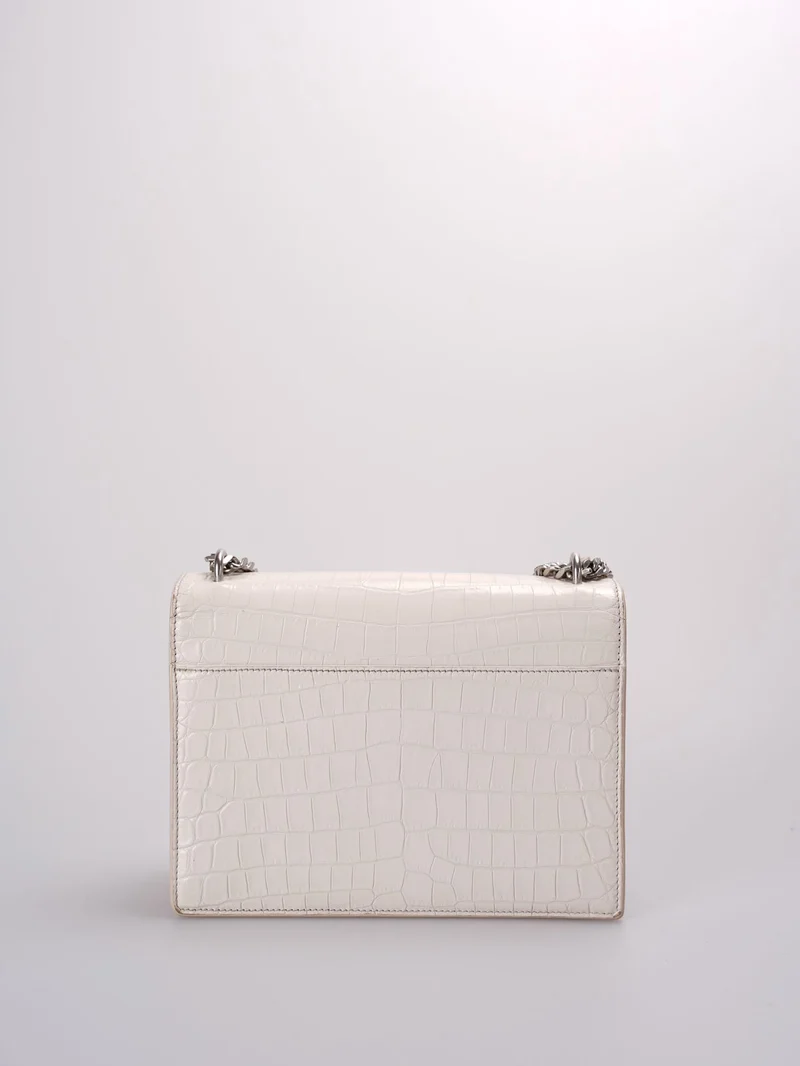 Saint Laurent YSL Sunset – Mittlere Ledertasche mit Krokodilprägung in Elfenbein