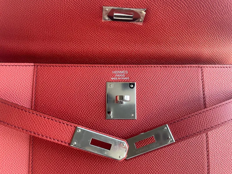 Hermès Kelly 32 Sellier Zweifarbig Rosa & Koralle Epsom (Palladium-Beschläge)