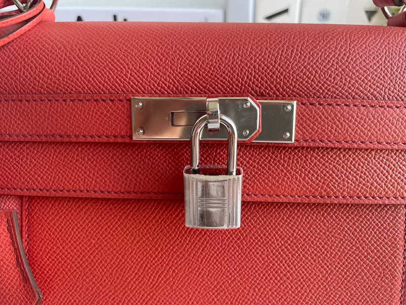 Hermès Kelly 32 Sellier Zweifarbig Rosa & Koralle Epsom (Palladium-Beschläge)