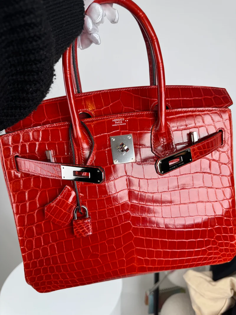 Hermes Birkin 30 Tasche in Braise Shiny Niloticus mit Palladium-Hardware