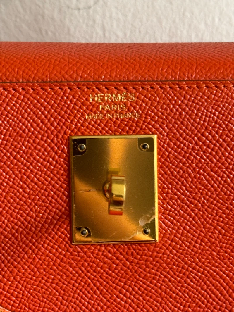 Hermes Orange Kelly 32 Sellier Tasche aus Epsom-Leder mit goldener Hardware